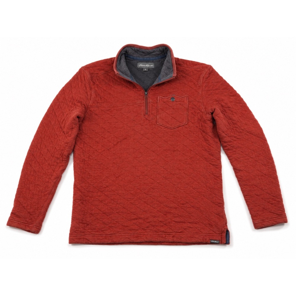 Eddie Bauer Mens TL Quilted Quarter Zip Pullover Rust Orange‎ 13802991